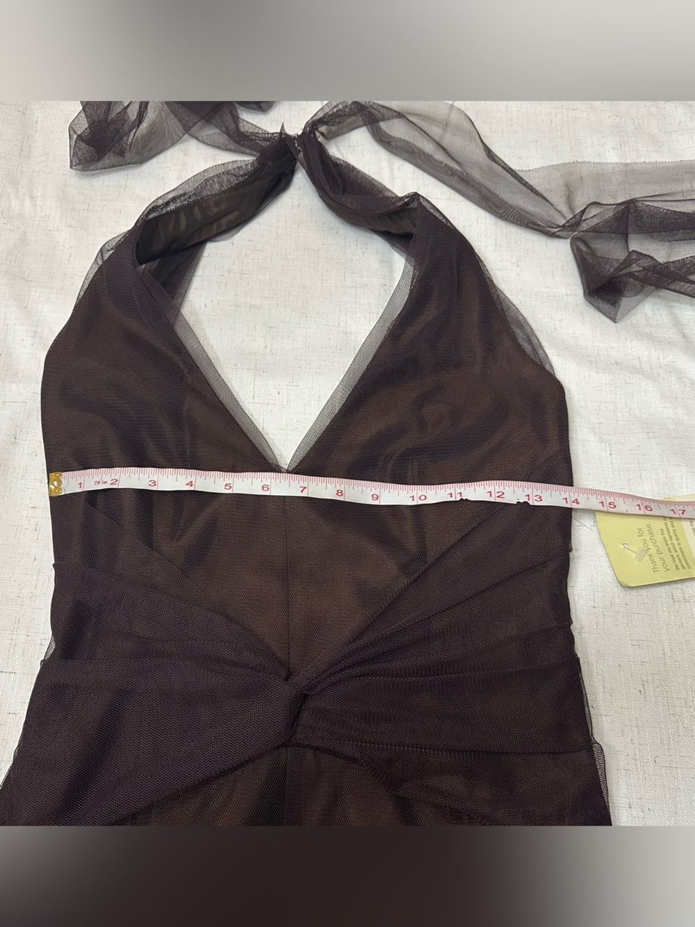 ⚫️🐞Vera Wang Chocolate Brown V-Neck Tulle Maxi Dress - Picture 9 of 16